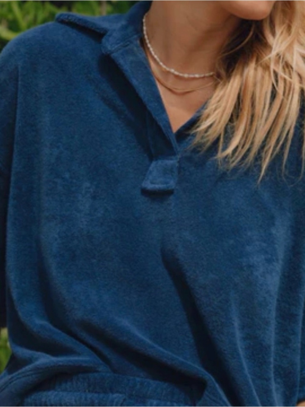 Daily Drills Blue Terry Cloth Cropped Polo Shirt